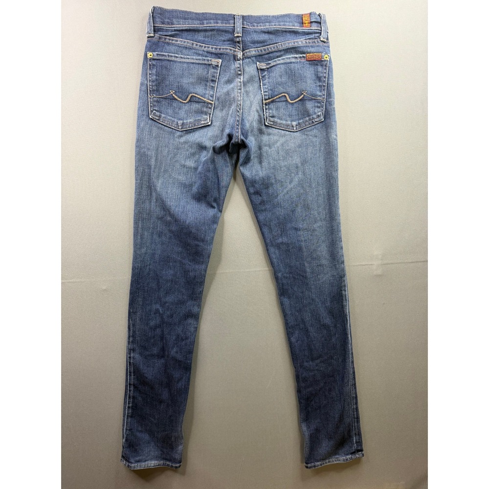 7 For All Mankind Vintage Jeans Women's Blue Skinny Low Rise Squiggle 27x32